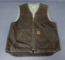 Carhartt V26 Men Sz M Reg Dark Brown Cotton Duck Sherpa Lining Zip Vest