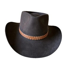 Akubra Snowy River Hat men's sz 56 Pure Fur Felt Brown Australia Cowboy EUC