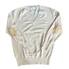 Minnie Rose Ivory Cashmere Knit V-Neck Pullover Sweater Women  s Large