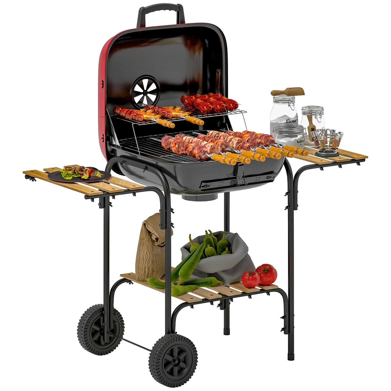 Outsunny Charcoal Barbecue Grill Portable BBQ with Lockable Lid, Vent, Red
Opens in a new window or