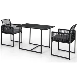 Set of 3 PE Wicker Furniture Set Cushioned Chairs w/ Folding Backrest Patio