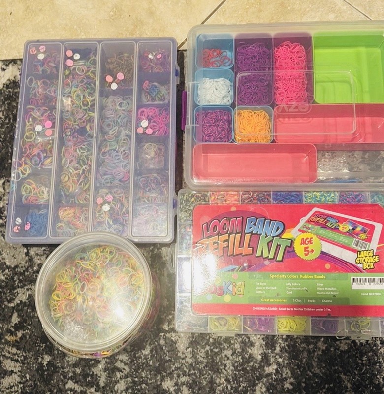 DasKid Loom Band Refill Kit Assorted Rainbow Rubber Bands, Charms, Large Box