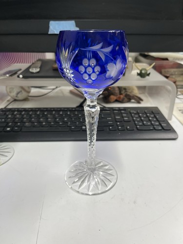 4 Ajka Caroline 8 1/2" Wine Glasses Crystal Cut To Clear Hocks - Picture 8 of 12
