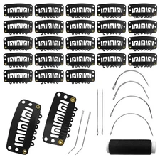 25Pcs 32mm Hairpieces Snap Clips U Shape Wig for Hair Black 