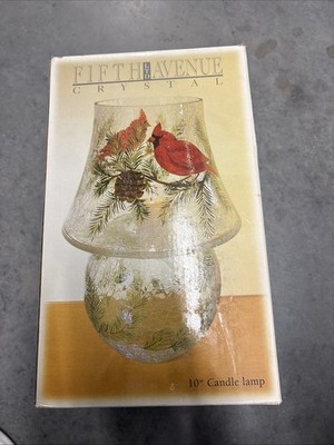 Fifth Avenue Crystal LTD Northern Cardinal Hand Painted Glass Candle Lamp