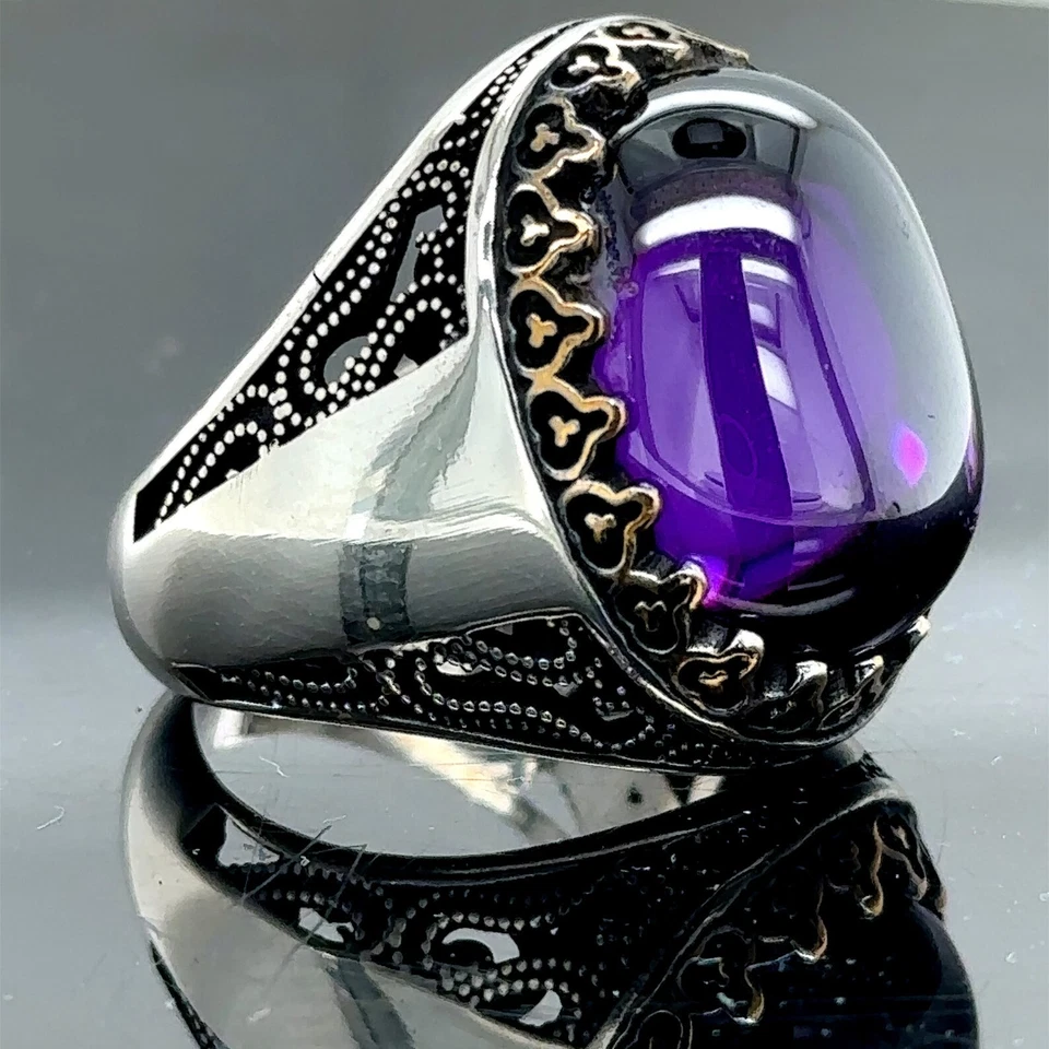 Anillo otomano turco hecho a mano de plata de ley 925 naranja amatista para hombre Foto 3 de 4