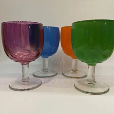 MCM Bartlett Collins Colorful Stem Goblet Glass Vintage Thumbprint Set Of 4