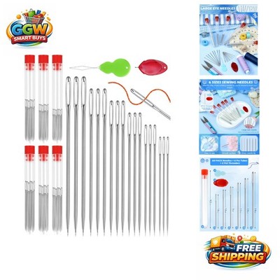 Professional Quality 60 Pcs Large Eye Needles for Crafts - Rust & Bend Resistant