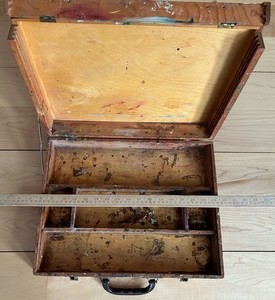 Vintage Wooden Artist Paint Box Case Portable Art Supply Storage Box w Handle