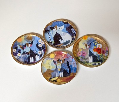 4x Goebel Rosina Wachtmeister Minisammelteller Set   Katzen Porzellan Deko Gold