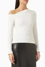 ENZA COSTA Angled Exposed Shoulder Long Sleeve Top White M $195 E1 307