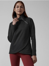 Athleta Cozy Karma Asym Pullover Fleece Lined Sweatshirt Top Black Med 759