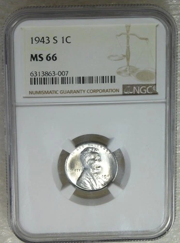 1943-S Lincoln Steel Cent NGC MS66 Frosty Luster in New Holder #K467Z