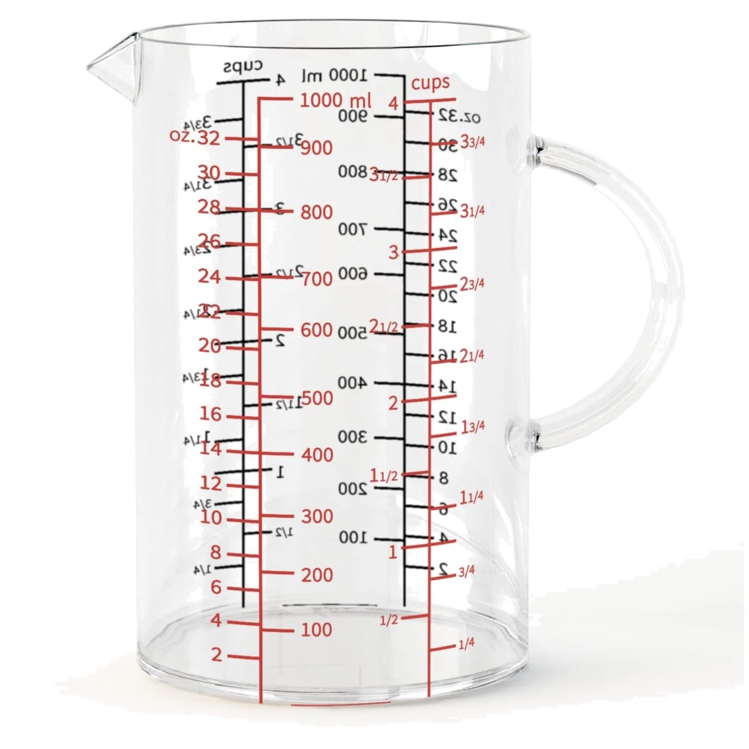 Double-Sided Scale Glass Measuring Cup, 1000 ML 4 Cup