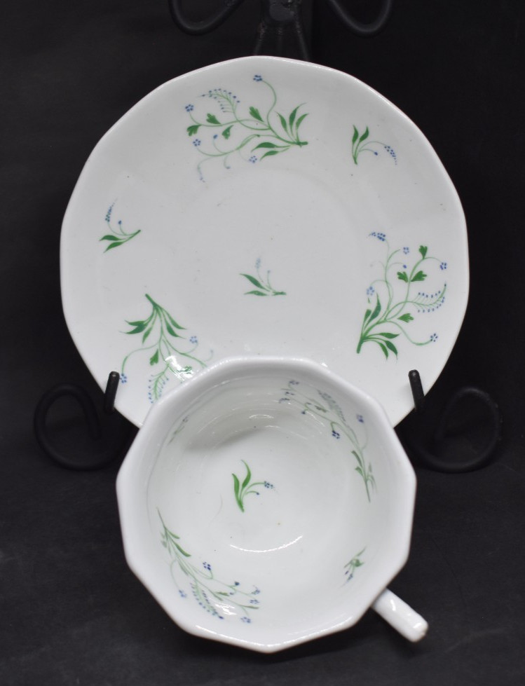 1840's English Staffordshire Sprig Ware Soft Paste Porcelain Tea Cup & Saucer