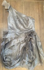 STUNNING WHITE BY VERA WANG GRAY ONE SHOULDER RUFFLE DRESS SIZE 12