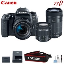 Canon EOS 77D Digital SLR Camera 18-55mm 55-250mm Lenses Kit Intl Model