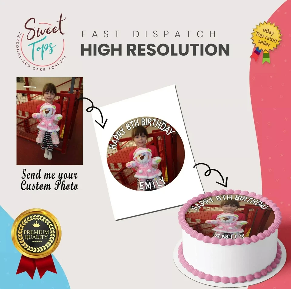Custom Photo Personalised Round Edible Birthday Cake Topper Cake Decoration - Image 1 of 4