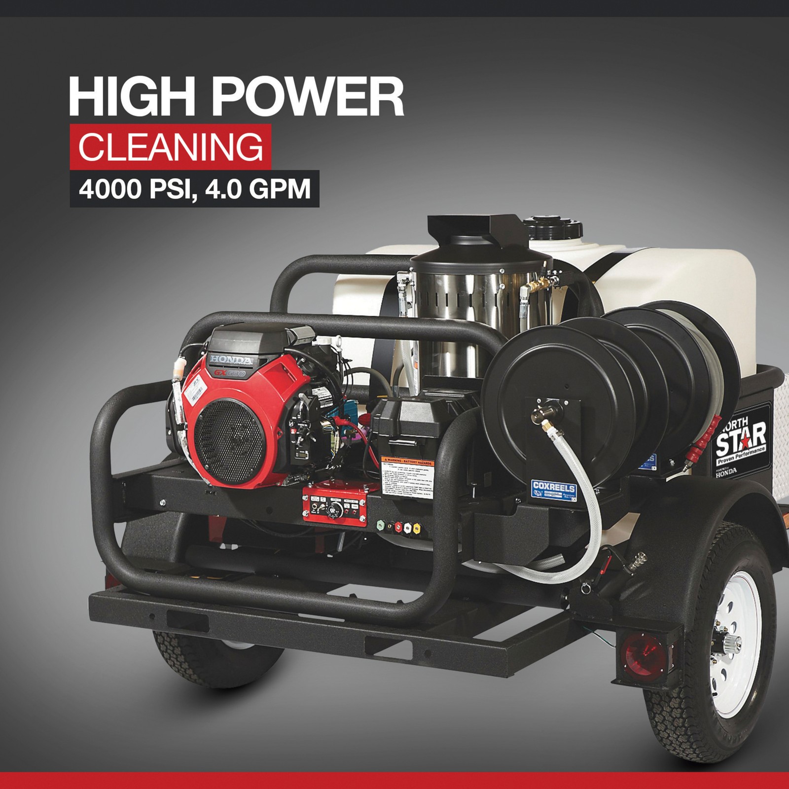 NorthStar Trailer-Mounted Hot Water Commercial Pressure Washer, Honda GX630