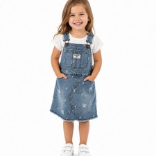 OshKosh Bgosh Girls 4T Blue Denim Floral Print Overall Jumper Dress OSH89379-SSI