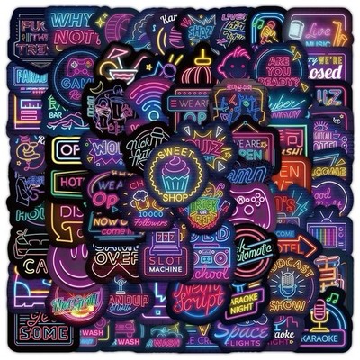 30PCS Random Cool Neon Waterproof  Vinyl Stickers For Water Bottle Laptop
