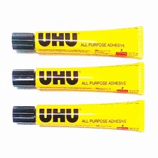 3 UHU Tubes Glue 20 ml. All Purpose Adhesive Crystal Clear Repair All Materials