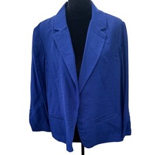 Chicos Royal Blue Ruched Sleeve Open Front Blazer Jacket Womens Size 2 Large