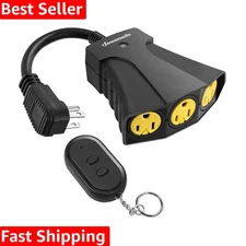 15A Weatherproof Wireless Remote Outlet with 3 Outlets - Perfect for Outdoor Use