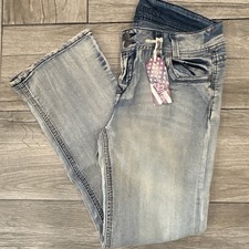 2016 Wallflower Luscious Curvy Bootcut Ivy Jean Blue Denim Embroidered Size 17