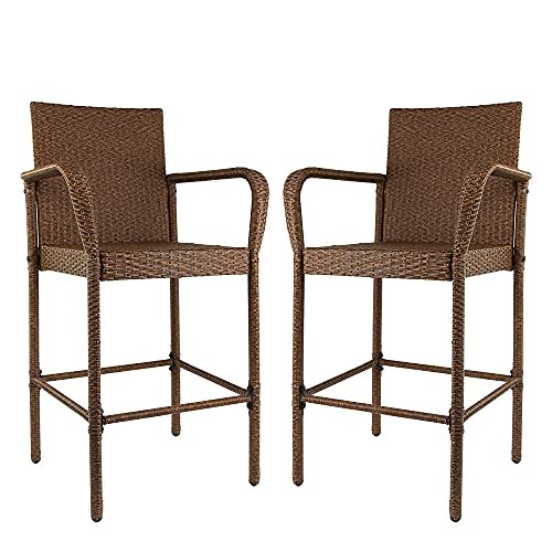 RAVENNA HOME SET OF 2 OUTDOOR PATIO HIGH-BACK WEATHER RESISTANT PE WICKER BROWN