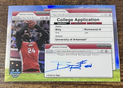 #ad #ad 2024 Bowman Chrome U College Application On Card Auto Billy Richmond III $19.95