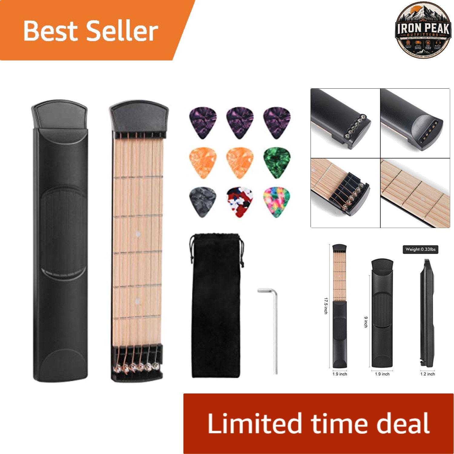 Pocket Guitar Practice Neck 6 Fret Black Portable Tool for Beginners