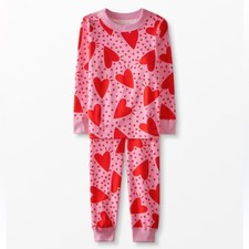 Hanna Andersson Long John Organic Cotton Pajama Set in Full Hearts 12 NWOT