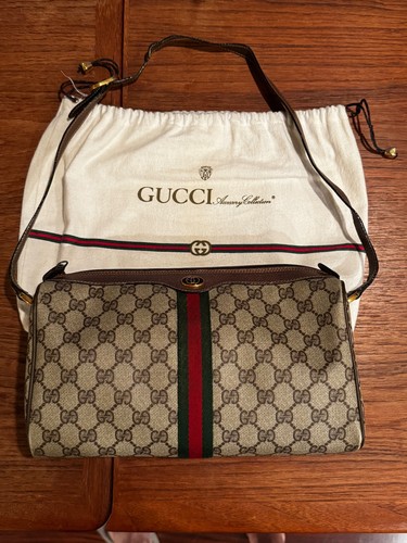 Gucci Vintage Crossbody Project Bag Ophedia Leather Brown Authentic - READ