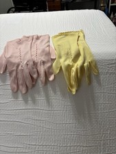 Retro Ladies Nylon Gloves Pink And Yellow Slightly Over Wrist 2pairs Sz 6