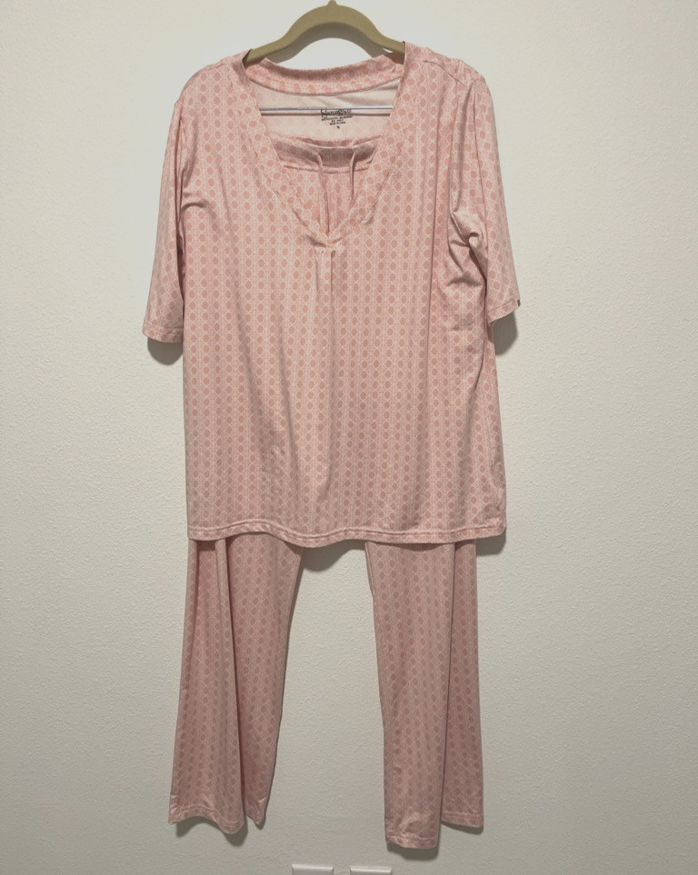 Pajamagram Women's Pink Pajama Set-Size Large-Wide Leg-Very Soft-Drawstring