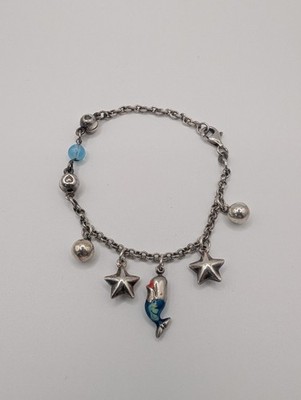Sterling Silver Charm Bracelet Enamel Whale Star Charms Adjustable 8g