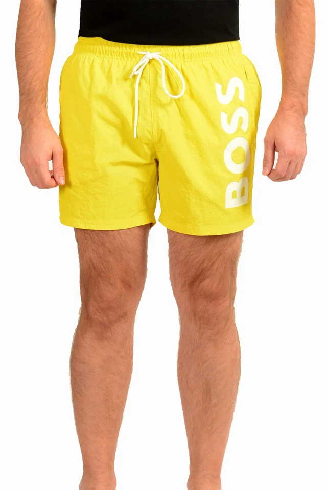 Hugo Boss Men's "Octopus" Yellow Logo Print Swim Board Shorts US S IT 48