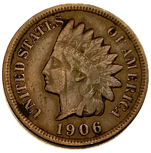 1906 Indian Head Cent Penny F Fine Condition 1c One Cent US Coin - 1730