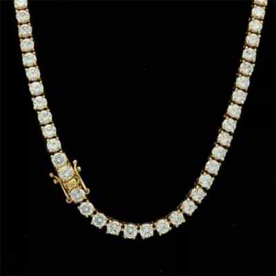 Men's 22Ct Round Cut Lab Created Diamond Tennis Necklace 14K Yellow Gold Plated