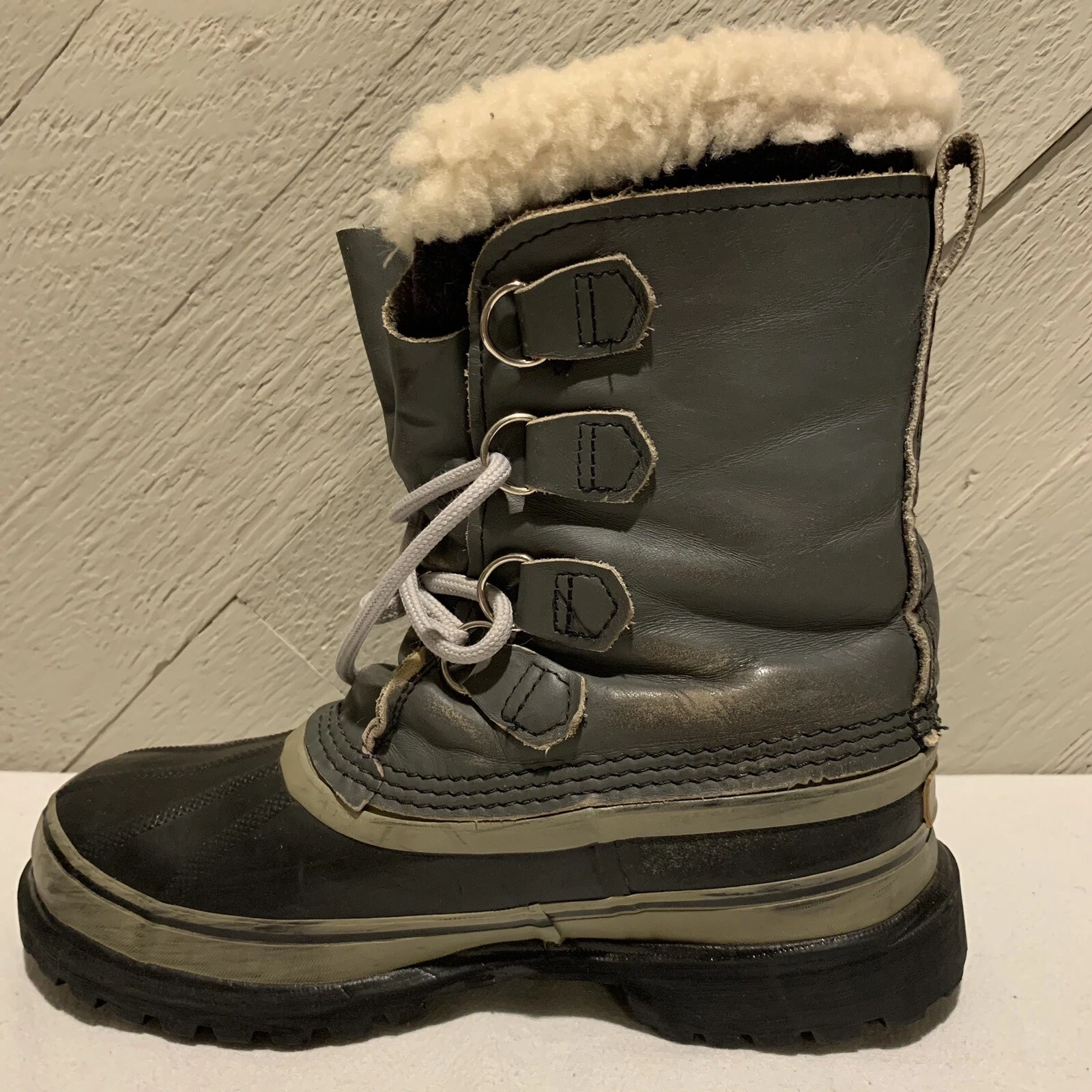 Sorel Kaufman Caribou Gray Men 7 Winter Boots Wool Liners Canada Women 8.5/9