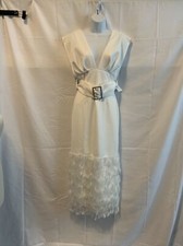 ASOS Design Square Plunge Faux Feather Hem midi Dress With Diamanté Belt Size 6