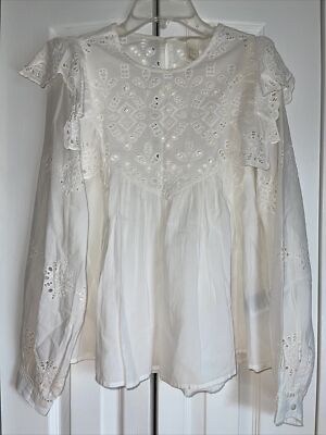 NEW HM H&M Woman s Long Sleeve Easy Fit Blouse Shirt Top White sz 2