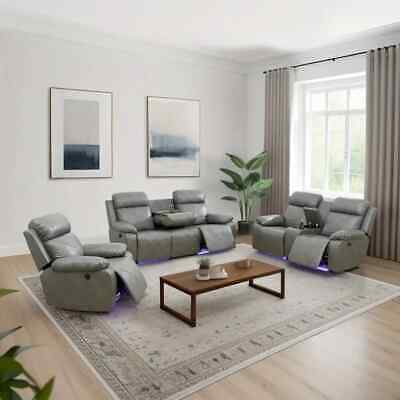 NEW 3PC Power 5-Seater Recline Gray Leather Sofa Living Room NEW 3PC Power 5-Seater Recline Gray Leather Sofa Living Room