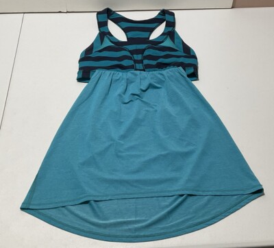 Lululemon 2 In Run Tank Top Micro Macro Stripe Surge Blue Sz 4