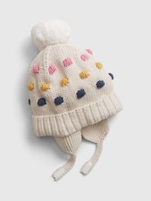NEW 30 GAP Baby Knit Popcorn Pom Pom Hat with Fleece Lining Size 0-6M