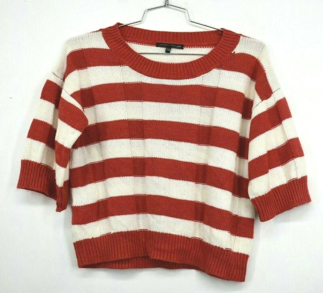 Lauren Taylor Sweater Girls Casual Evening Everyday White Red