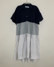 Carolina Short Sleeve Button Up Tiered Black Green Beige Linen Midi Dress S/M