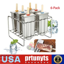 6Pcs Ice Cream Sticks Molds Pop Lolly  Mold Pop Holder Stainless Steel