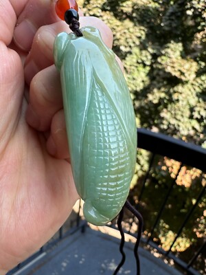 Certified Grade A Burma Jadeite Corn Design Pendant   Vivid Green